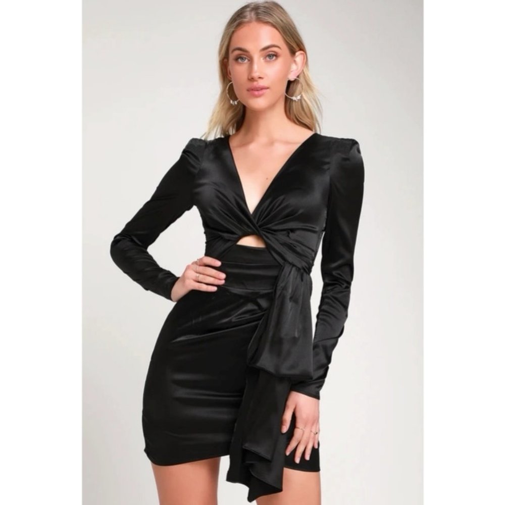 Black Satin Cut Out Dress